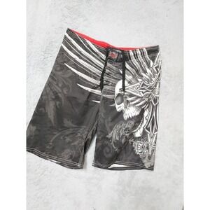MMA Elite Shorts Mens Medium Skull Graphic Goth Fighting Black Wrestling Board